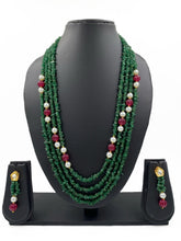 Semi Precious Multilayered Long Green Jade Uncut Beads Necklace For Women Beads Jewellery